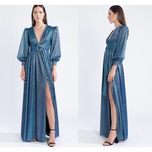 NWT PatBo Crystal-Embellished Metallic Belted Lamé Maxi Dress Size 6 $895